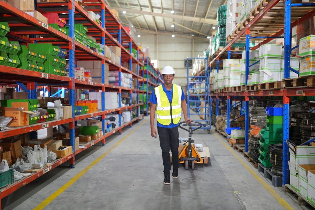 Warehouse employee conducting inventory check